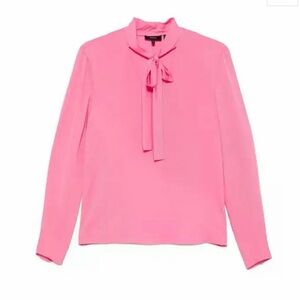 Theory Womens  Open Neck Silk Tie Blouse Pink Size Medium